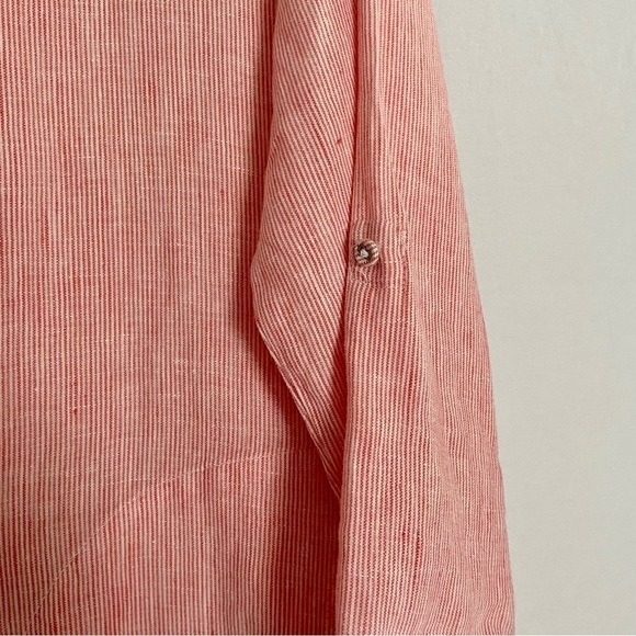 Chico's Linen Longline Button Down Striped Tunic Top Lagenlook Beachy - Picture 14 of 15